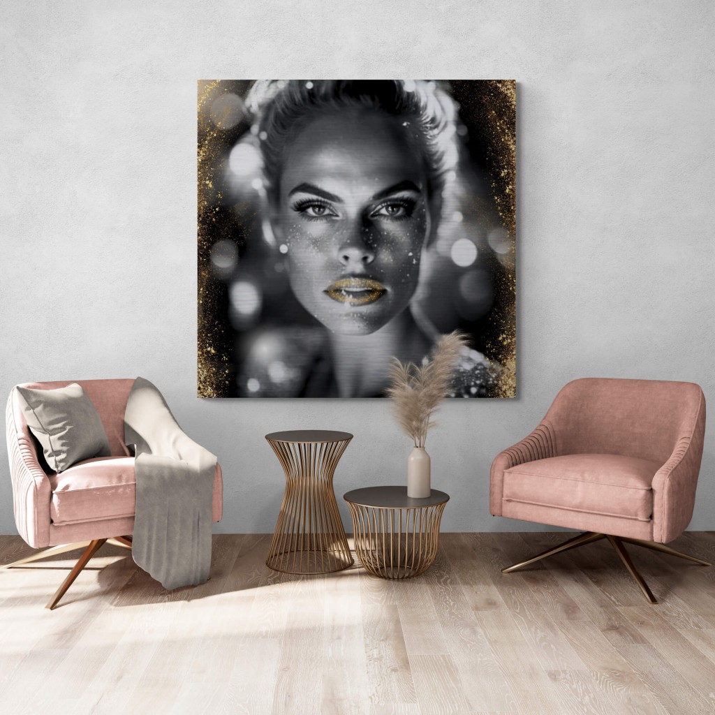 72 x 36 TOTAL - Red Woman Face Wall Art Canvas Print 3 Panel Split, golden  paint dripping, Fashion Print, Face Art